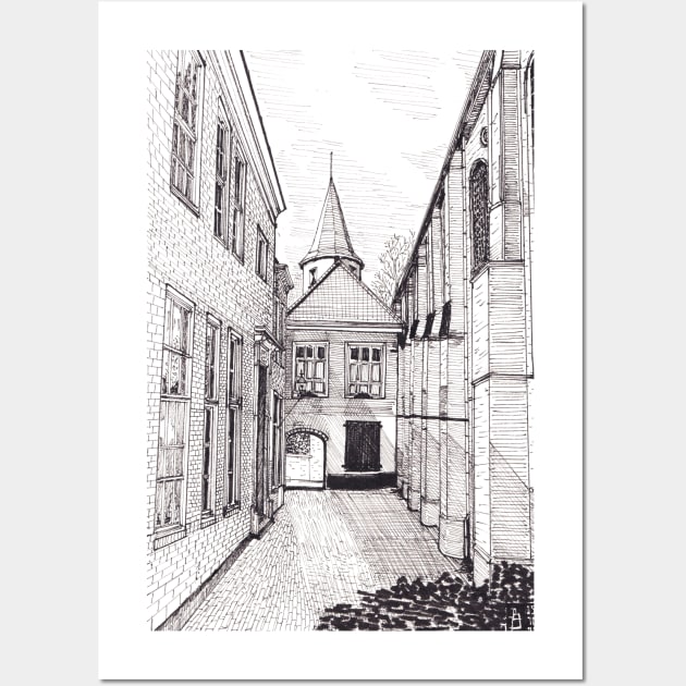 Prinsenhof Delft Netherlands Pen and Ink Illustration Wall Art by Wall-Art-Sketch